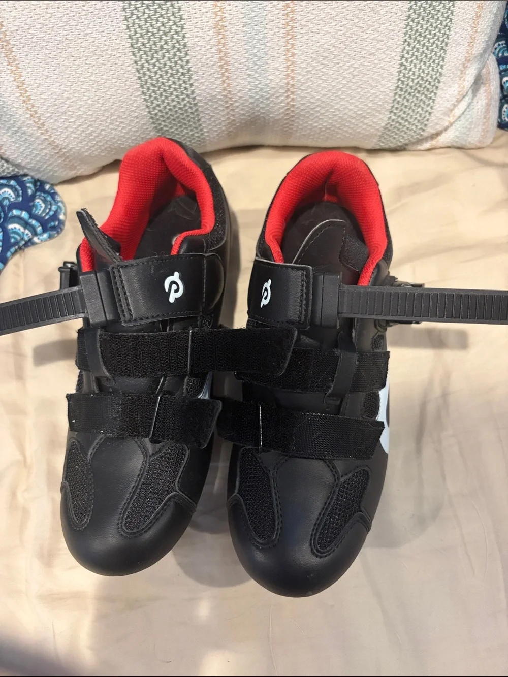 Peloton Black and Red Women's Cycling Shoes with Triple Straps
